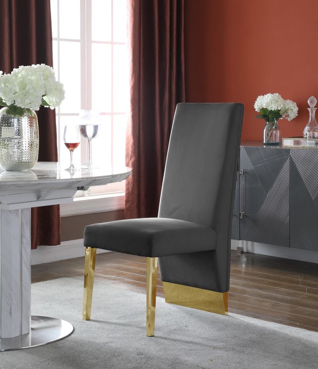 Meridian Furniture Porsha Gray/Gold Velvet Dining Chair-3