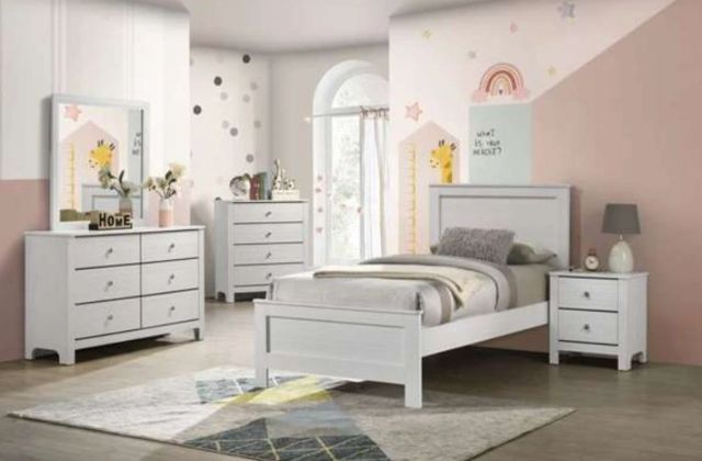 Elements International Sami White Twin Youth Upholstered Panel Bed-1