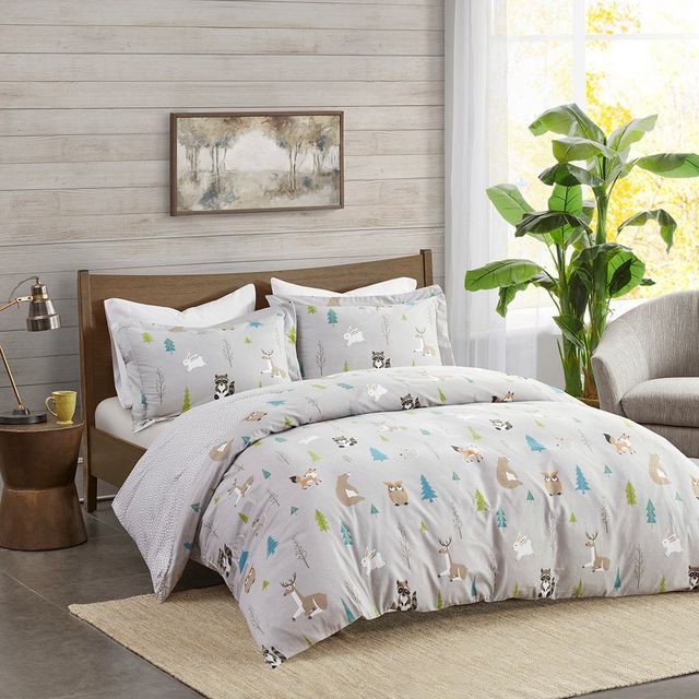 Olliix by True North by Sleep Philosophy Woodland Creatures Cozy Flannel Duvet Set-2