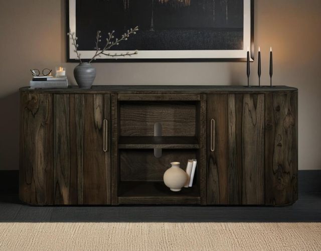 International Furniture Direct Balam Stained Dark TV Stand-2