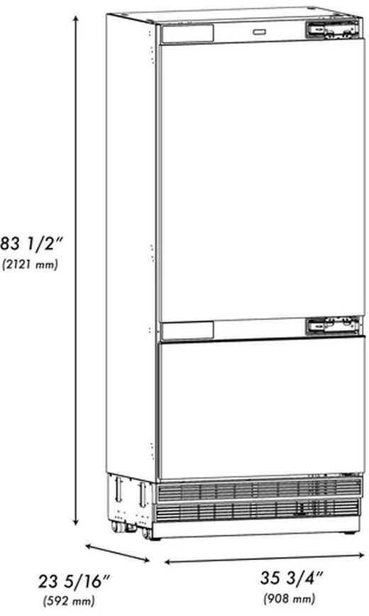 ZLINE Autograph Edition 36" 19.8 Cu. Ft. Panel Ready Built-In Bottom Freezer Refrigerator with Polished Gold Accents-2