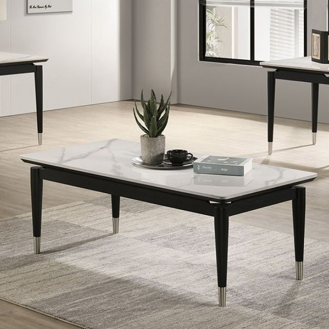 Furniture of America® Maidstone White Coffee Table with Black Base-1
