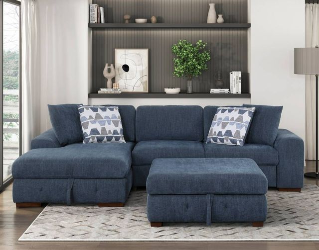 Homelegance® Raife 3-Piece Blue Sleeper Sectional with Left Chaise and Ottoman-1