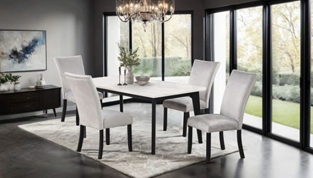 Furniture of America® Sabro White Rectangular Dining Table with Black Base-1