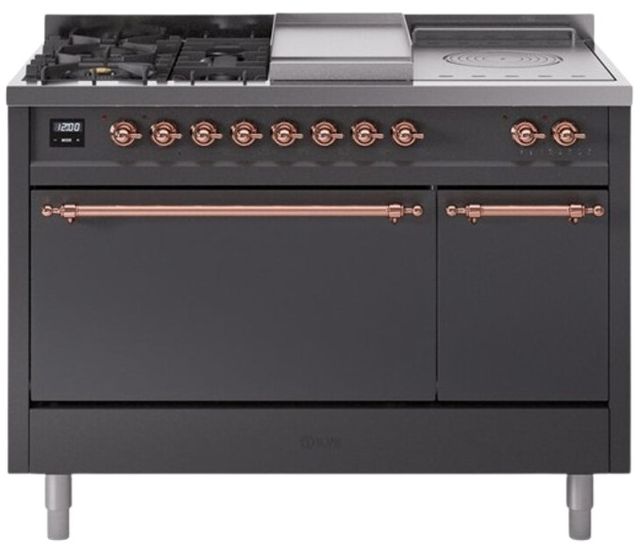Ilve® Nostalgie II Series 48" Graphite Matte Pro Style Dual Fuel Range-0