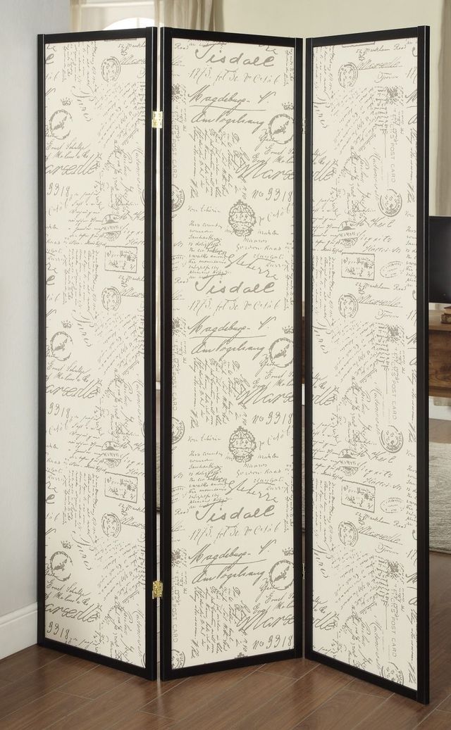 Coaster® Felice Espresso 3-Panel French Script Print Folding Screen-1