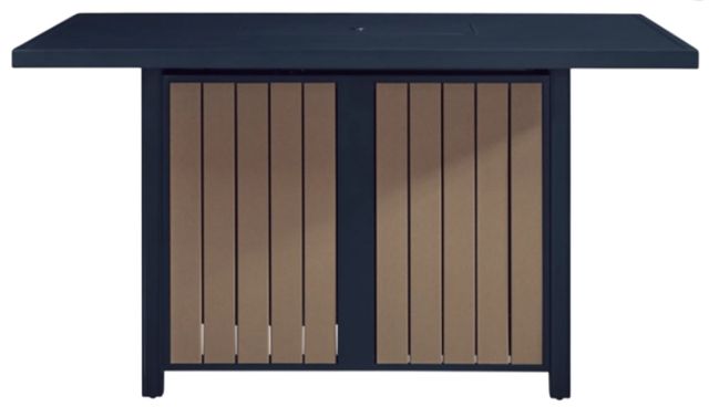 Signature Design by Ashley® East Beach Driftwood Aluminum Outdoor Rectangular Bar Table with Navy Blue Base-3