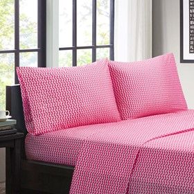 Olliix by Intelligent Design Pink Twin Chevron Printed Microfiber Sheet Set-4