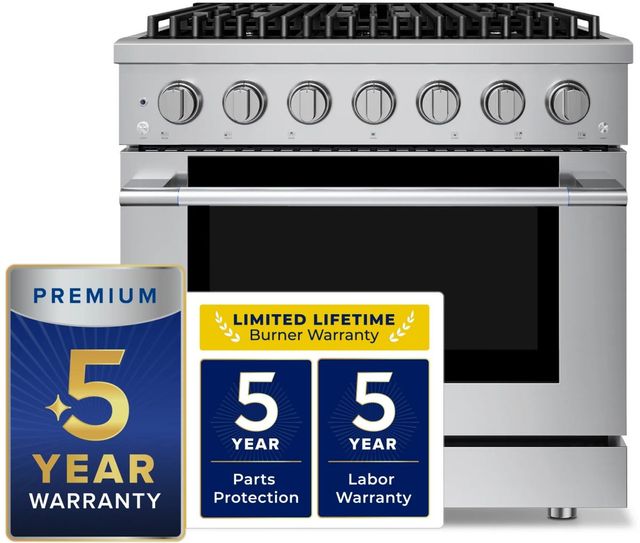 Hauslane HausPro Range 36" Stainless Steel Pro-Style Gas Range with Stainless Steel Knobs-1
