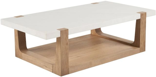 Universal Explore Home™ New Modern Honed White Ellis Cocktail Table with Natural Oak Base-0