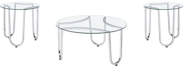 Coaster® Beller 3-Piece Round Tempered Glass Top Coffee Table with Chrome Base-0