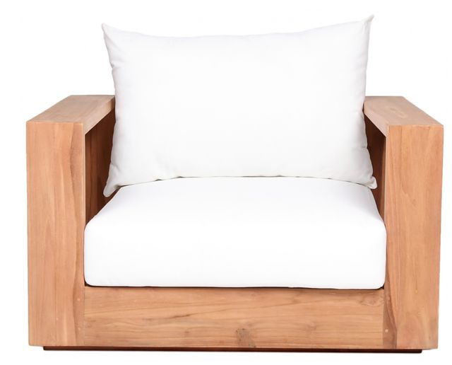 Meridian Furniture Rio Natural Teak/Off-White Fabric/Wood Outdoor Patio Accent Chair-1