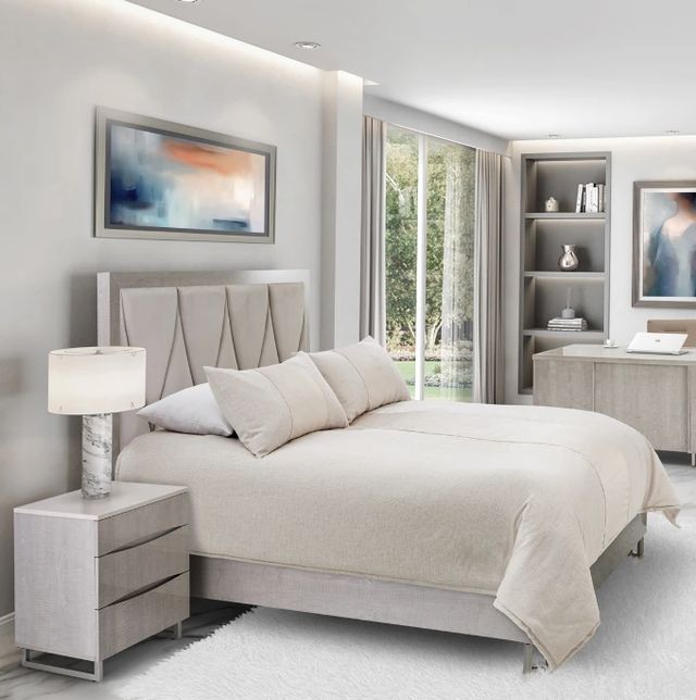 Michael Amini® Marin Greige California King Upholstered Panel Bed-1