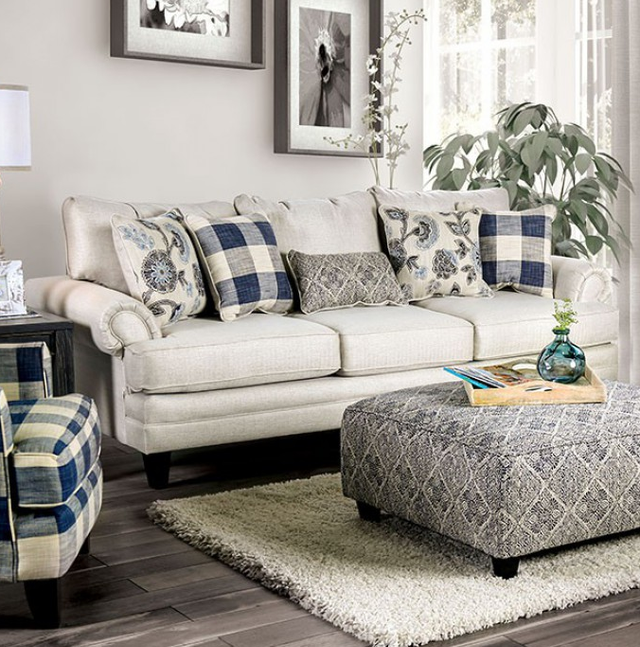 Furniture of America® Nash Ivory Sofa and Loveseat-1