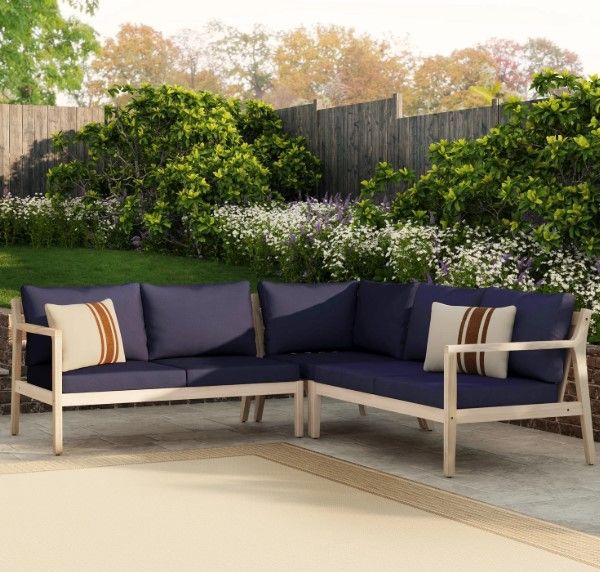 Linon Svana 3-Piece Natural/Navy Fabric/Wood L-Shape Outdoor Sectional-3