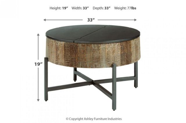 Signature Design by Ashley® Nashbryn Brown Round Coffee Table with Gunmetal Cross Base -4