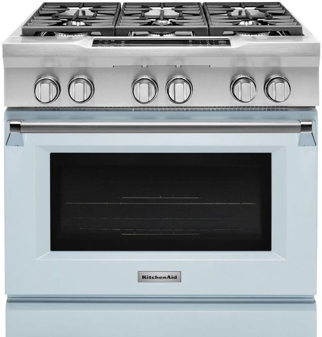 KitchenAid® Limited Edition 5.1 Cu Ft. Misty Blue Free Standing Dual Fuel Range