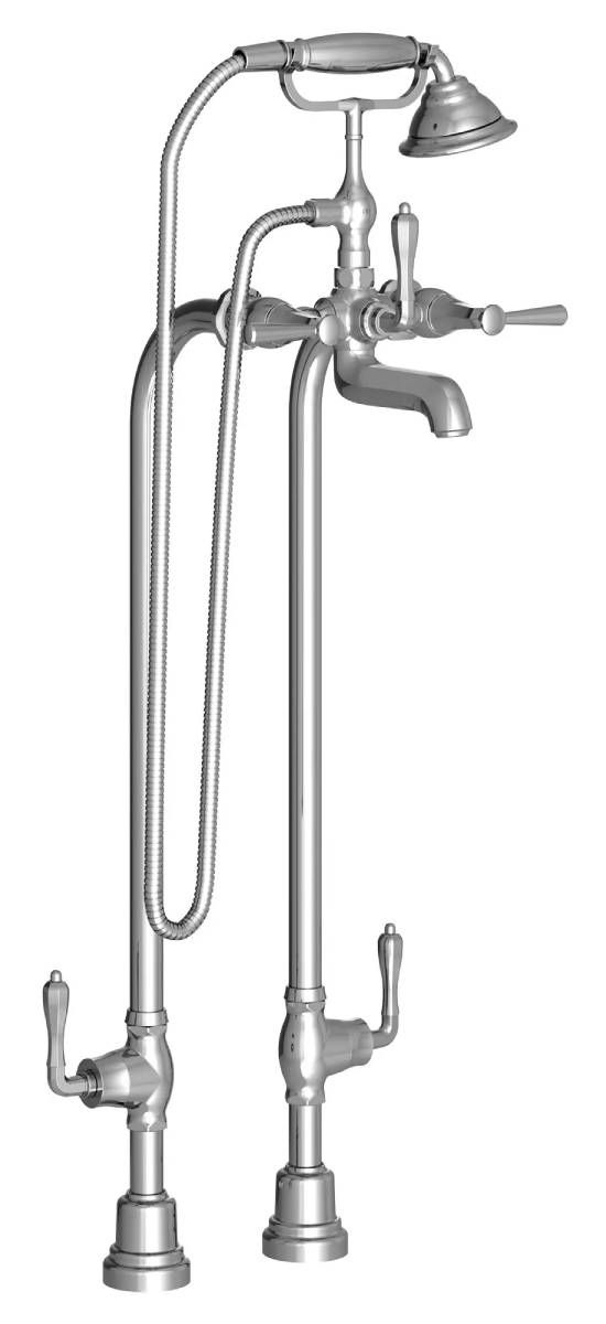 DXV Fitzgerald Polished Chrome Floor Mount Bathtub Filler with Hand Shower and Lever Handles-0