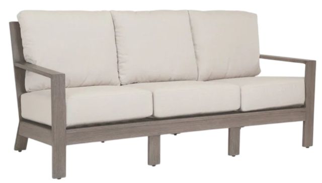 Sunset West Laguna Driftwood Aluminum Outdoor Sofa with Canvas Flax Cushion-0