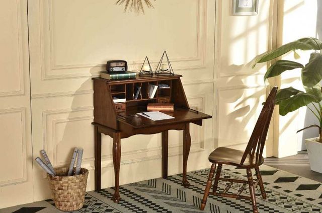 TEI Burnished Walnut Secretary Drop Leaf Desk-7