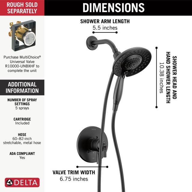 Delta Saylor® Monitor® 17 Series Matte Black Tub & Shower Trim with In2ition®-3