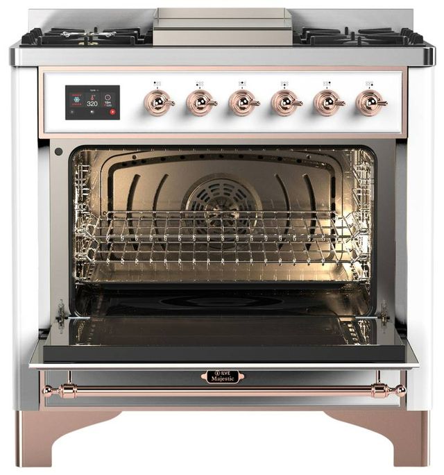 Ilve® Majestic III 36" White Pro Style Dual Fuel Natural Gas Range with Solid Door and Copper Trim-1