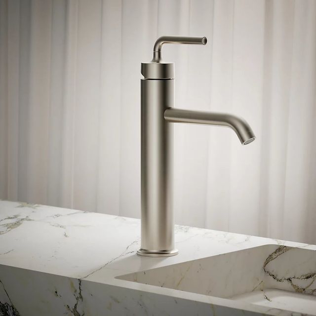 KOHLER® Purist® Vibrant Brushed Nickel Tall Single-Handle Bathroom Sink Faucet with Lever Handles-3