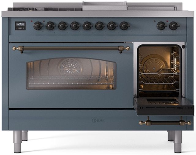 Ilve® Nostalgie II Series 48" Blue Grey Pro Style Dual Fuel Range-3