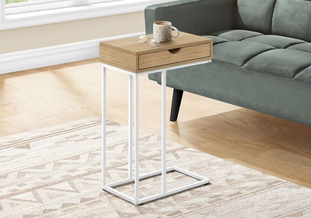 Monarch Specialties Inc. Natural 25"H Drawer C Table with White Metal Base -1