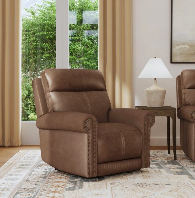 Flexsteel® Alexander Khaki Brown Leather Power Recliner with Power Headrest and Lumbar-1