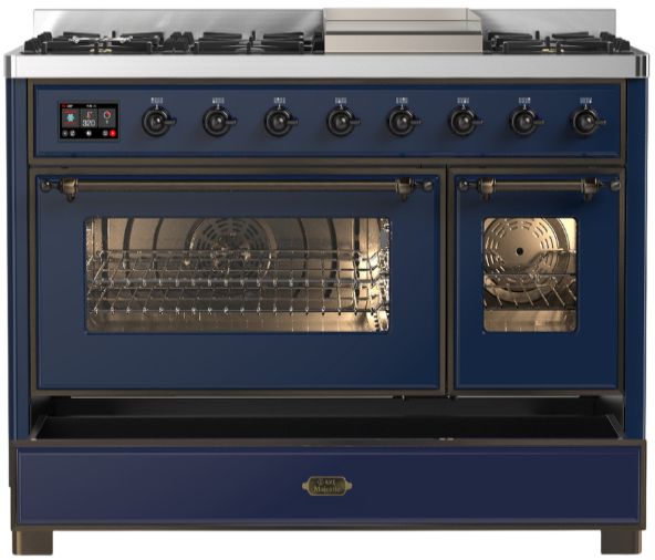 Ilve® Majestic III 48" Midnight Blue Pro Style Dual Fuel Natural Gas Range with Triple Glass Door and Burnished Trim-1