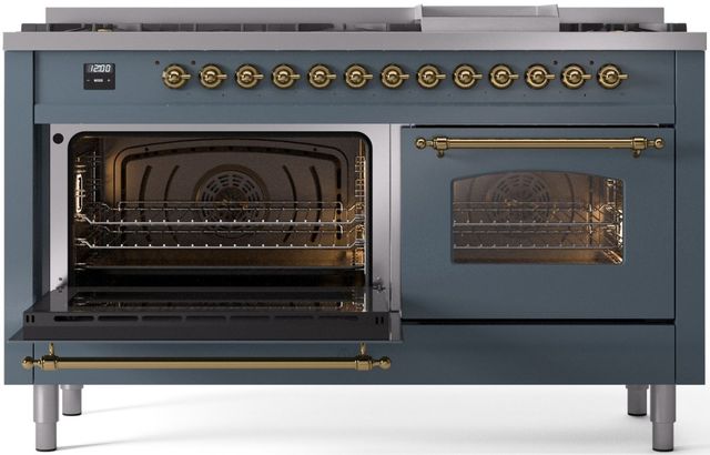 Ilve® Nostalgie II Series 60" Blue Grey Pro Style Dual Fuel Range-2