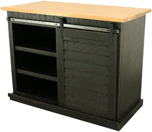 American Heartland Manufacturing Rustic Antique Black Shutter Door Kitchen Island with Oak Top-1