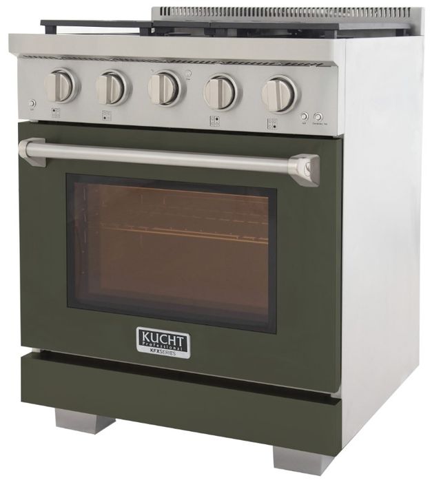 Kucht Professional KFX Series 30" Stainless Steel Pro Style Propane Gas Range with Olive Green Door and True Simmer Burners-2