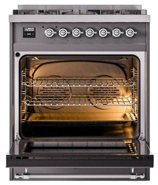 Ilve® Nostalgie II Noblesse 30'' Graphite Matte Pro Style Dual Fuel Range with Chrome Trim-1