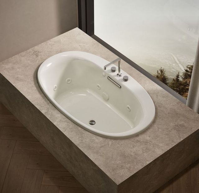 KOHLER® Underscore® Biscuit 60" x 36" Drop-In/Undermount Heated Oval Basin Whirlpool Bath-1