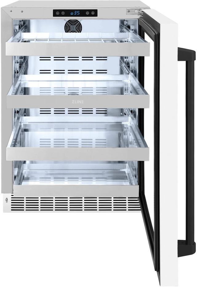 ZLINE Autograph Edition Touchstone 24" 5.2 Cu. Ft. Stainless Steel Beverage Center with White Matte Glass Door and Matte Black Handle-1