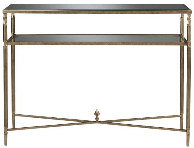 Signature Design by Ashley® Cloverty Glass Top Sofa Table with Aged Gold Base-1