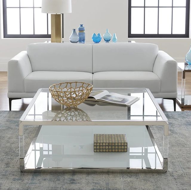 Modus Furniture Jasper Glass Top Square Coffee Table with Stainless Steel Base-1