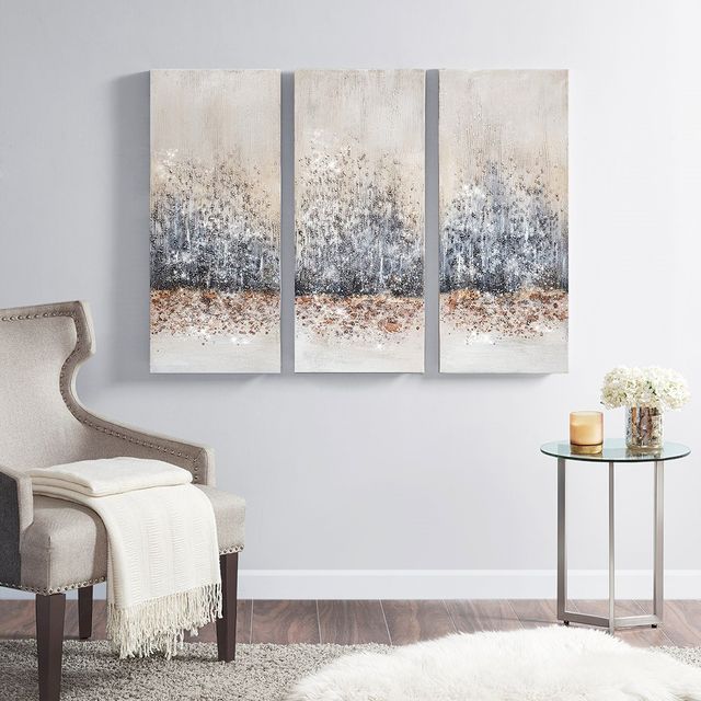 Olliix by Madison Park Blush/Grey Set of 3 Twilight Mystere Hand Brush Embellished Canvas-2