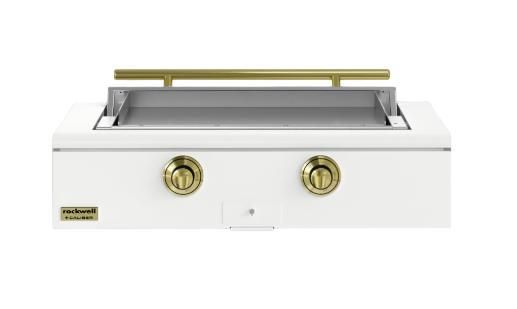 Caliber™ Rockwell Social 42" Matte White Built-In Natural Gas Outdoor Griddle with Brass Hardware-0