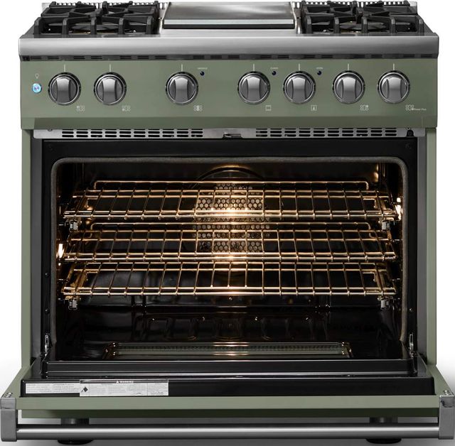 Viking® 5 Series 36" Eucalyptus Pro Style Dual Fuel (NG) Range with Polished Chrome Trim-1
