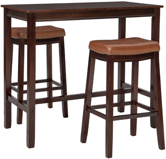 Linon Claridge 3-Piece Brown/Cognac Bar Table Set-0