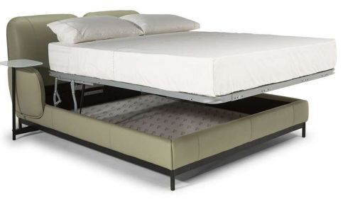 Natuzzi Editions Customizable Lake Queen Leather Bed with Folding Bed and Trays-1