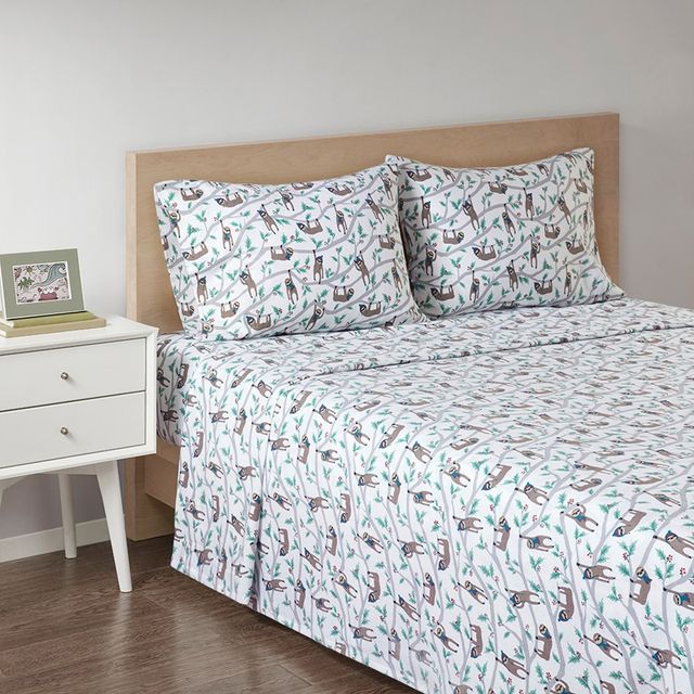Olliix by True North by Sleep Philosophy Cozy Flannel Multicolor Sloth Full Cotton Printed Sheet Set-4