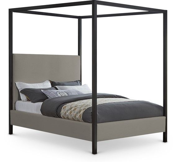 Meridian Furniture James Grey Queen Upholstered Canopy Bed-0