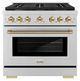 ZLINE Autograph Edition Paramount 36" Stainless Steel/Polished Gold Helix Handle Freestanding Gas Range with 6 Burner Cooktop and Convection Gas Oven-0
