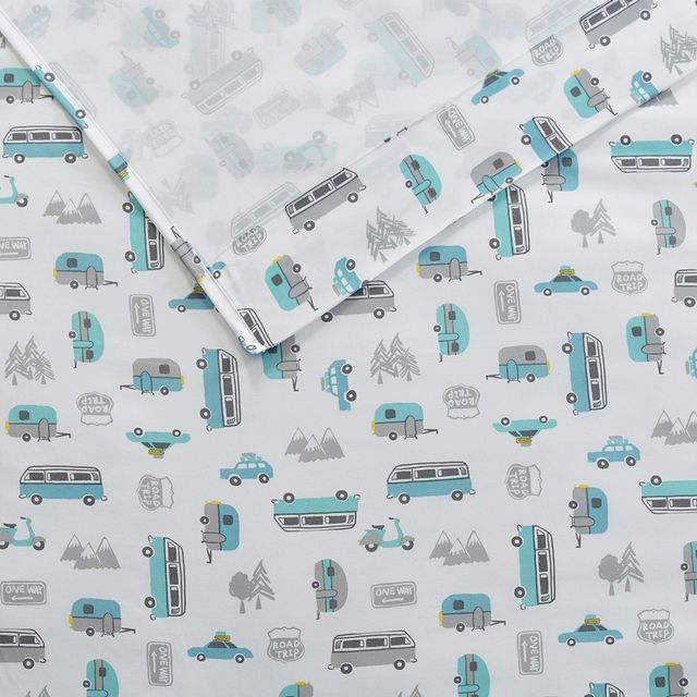 Olliix by Intelligent Design Grey/Blue Road Trip Twin Novelty Printed Sheet Set-0