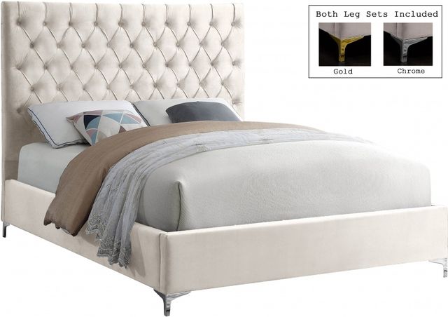 Meridian Furniture Cruz Cream Velvet Queen Upholstered Panel Bed-0