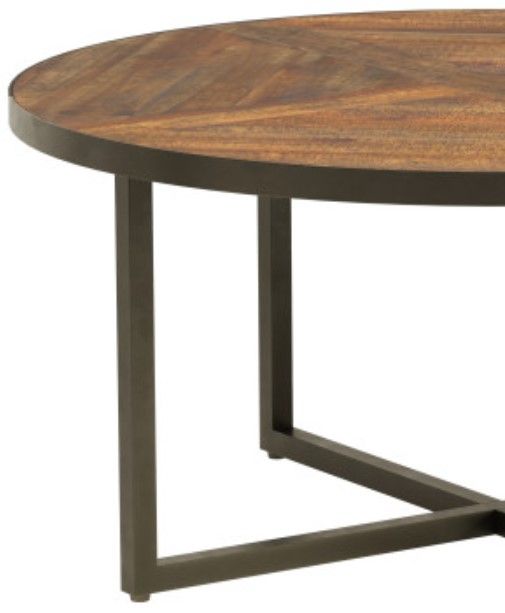 Emerald Home Denton Antique Pine Round Cocktail Table with Steel Gray Base-2